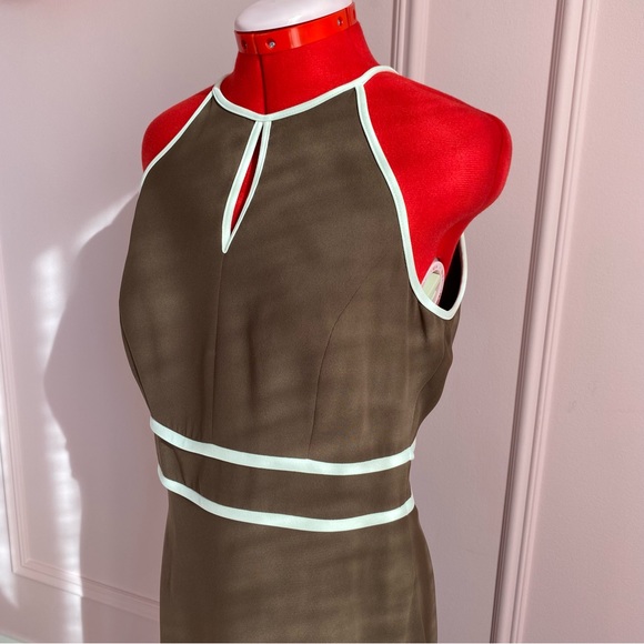 Evan Picone Halter Dress, Brown/White, Sleeveless, A-line, Midi, Women's (US M) - Picture 3 of 11